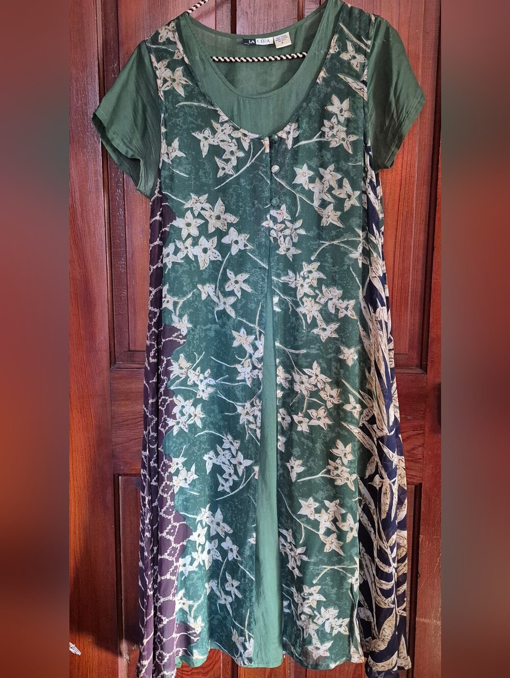 La Cera Green Floral Midi Dress Small